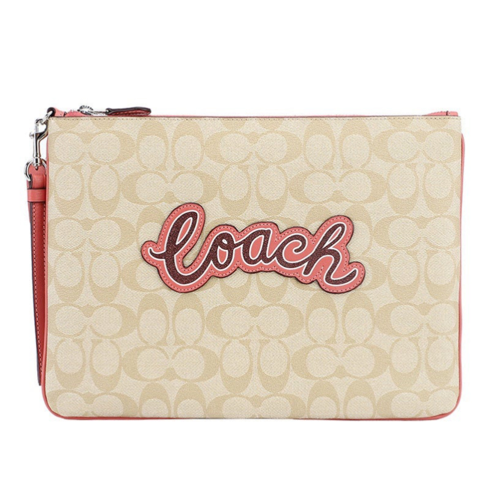 COACH LARGE WRISTLET 30 IN SIGNATURE CANVAS WITH COACH PRINT NWT